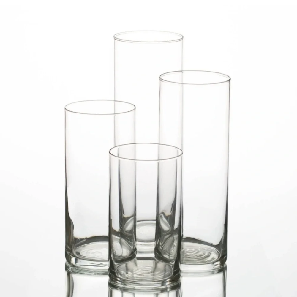 Set of 2 Clear Cylinder Glass Vases